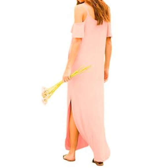 NWT Summer Cold Shoulder Maxi Dress, Pink - Picture 4 of 5